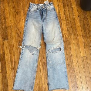 Zara High Rise Wide Leg Light Blue Denim Jeans - size 0